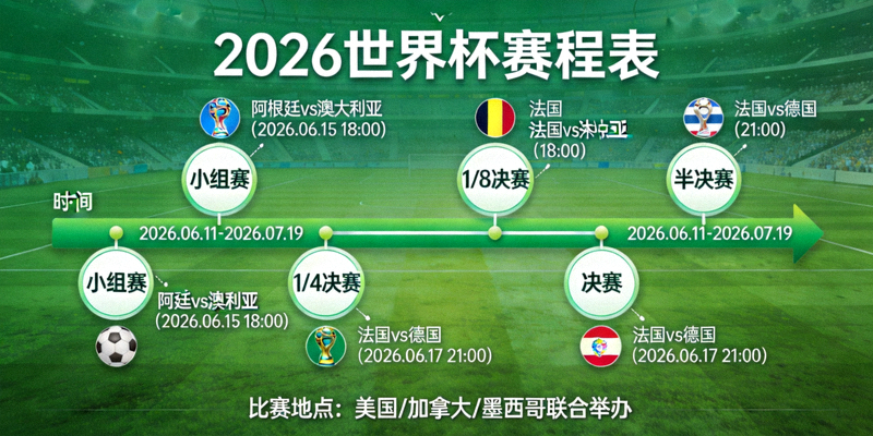 2026世界杯赛程表全图可视化展示 - 绿色时间轴与比赛节点